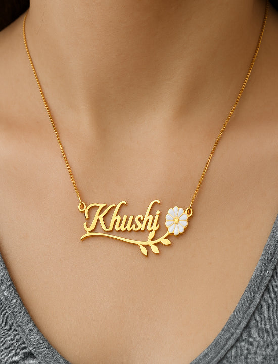 White Flower Name Necklace