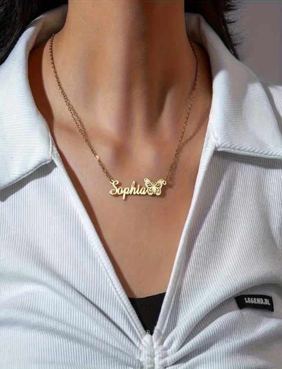 Name Butterfly Pendant Necklace