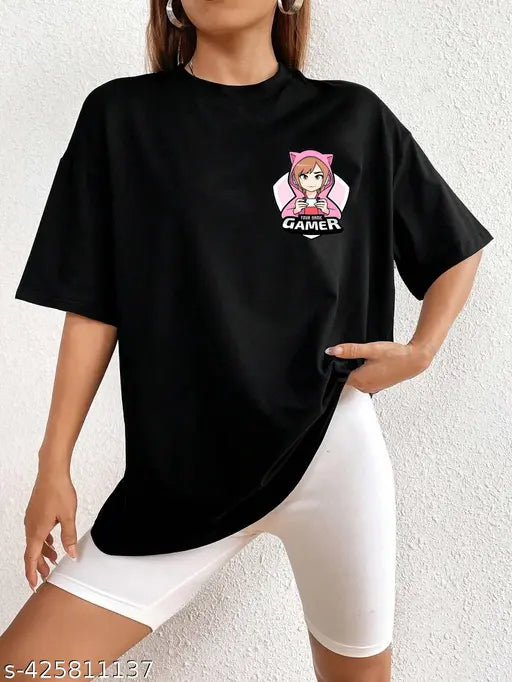 TRENDY WOMENS OVERSIZE BLACK T SHIRT - Grabbitry